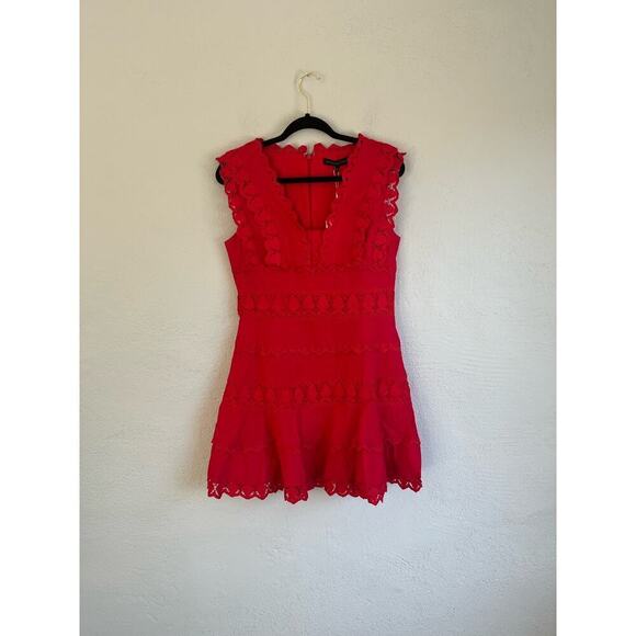 Anthropologie Endless Rose Women's  Red Plunging Neck Lace Trim Dress, M - Picture 6 of 14